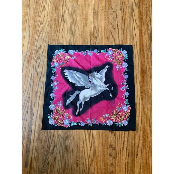 Harley Davidson Pink Unicorn Pegasus Bandana Rag Scarf Cotton VTG Kerchief 90s - Picture 8 of 13